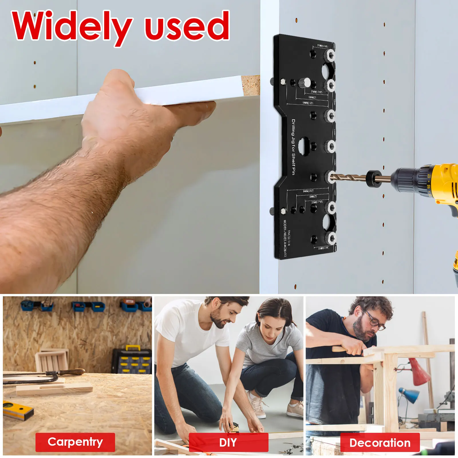 Shelf Pin Jig Hole Drilling Jig 1/4 Inch Aluminum Alloy Shelf Pin Drilling Guide Precise Cabinet Mounting Template Jig