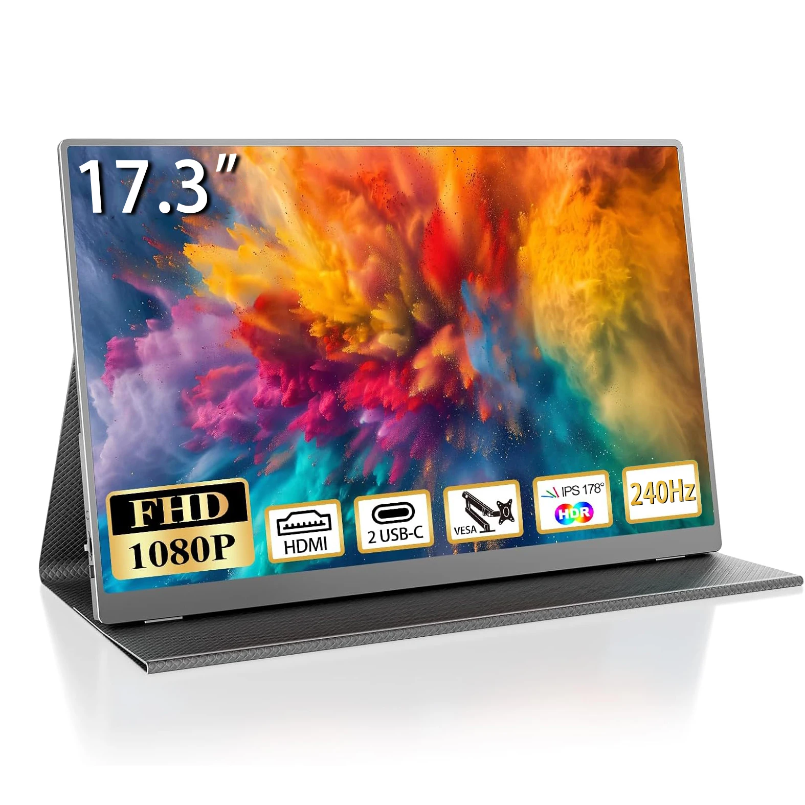 

17.3 FHD Portable Monitor 240Hz 1080P External Display IPS Screen with USB C mini-HDMI Port for Laptop Mac PC Xbox PS Switch