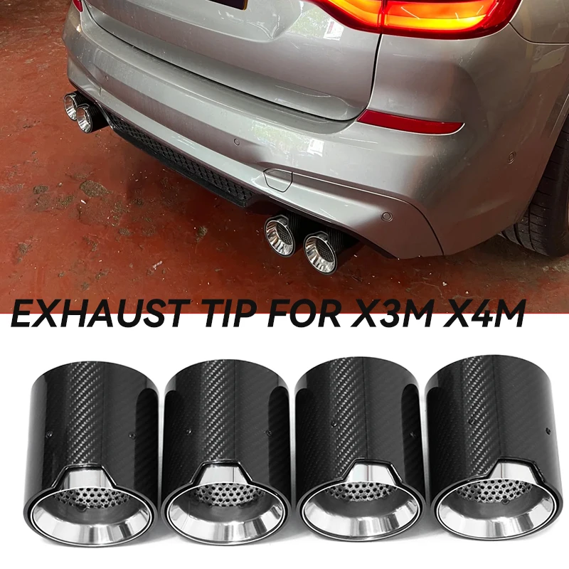 4 Piece/lot 304 Stainless Steel Carbon Fiber Exhaut Tip TailPpipe For BMW X3M X4M F98 F97 M Performance Exhaust