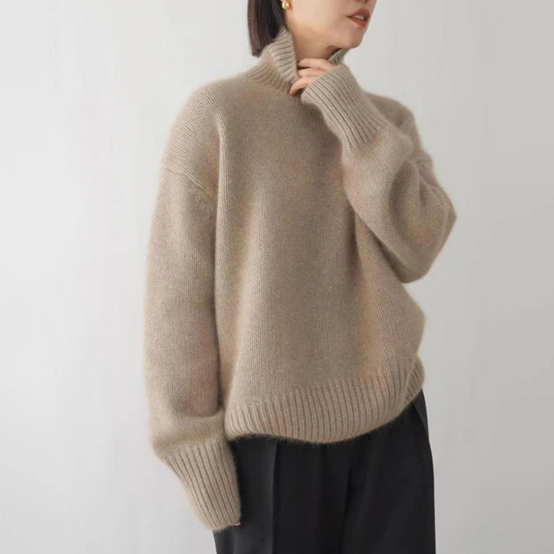 Sweater rajut wanita, Sweater dasar hangat Vintage Sweater rajut kebesaran tebal longgar putih Pullover Jumper untuk wanita 2024