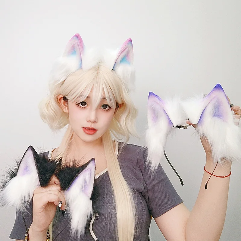 Halloween Headband Cat Ear Gradient Color Three-dimensional Cool Wolf Ear Fox Hairband Cosplay Hair Accessory Headwear Unisex
