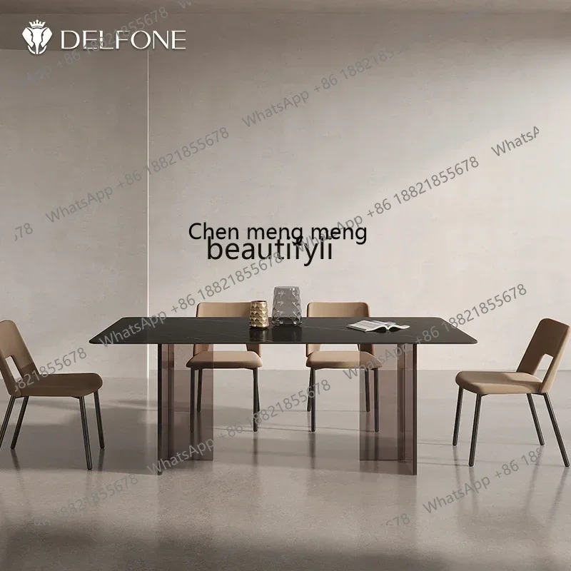 

ss7486 SSAcrylic suspended rock slab dining table pure black rectangular household modern simple dining tableNew Light Luxury