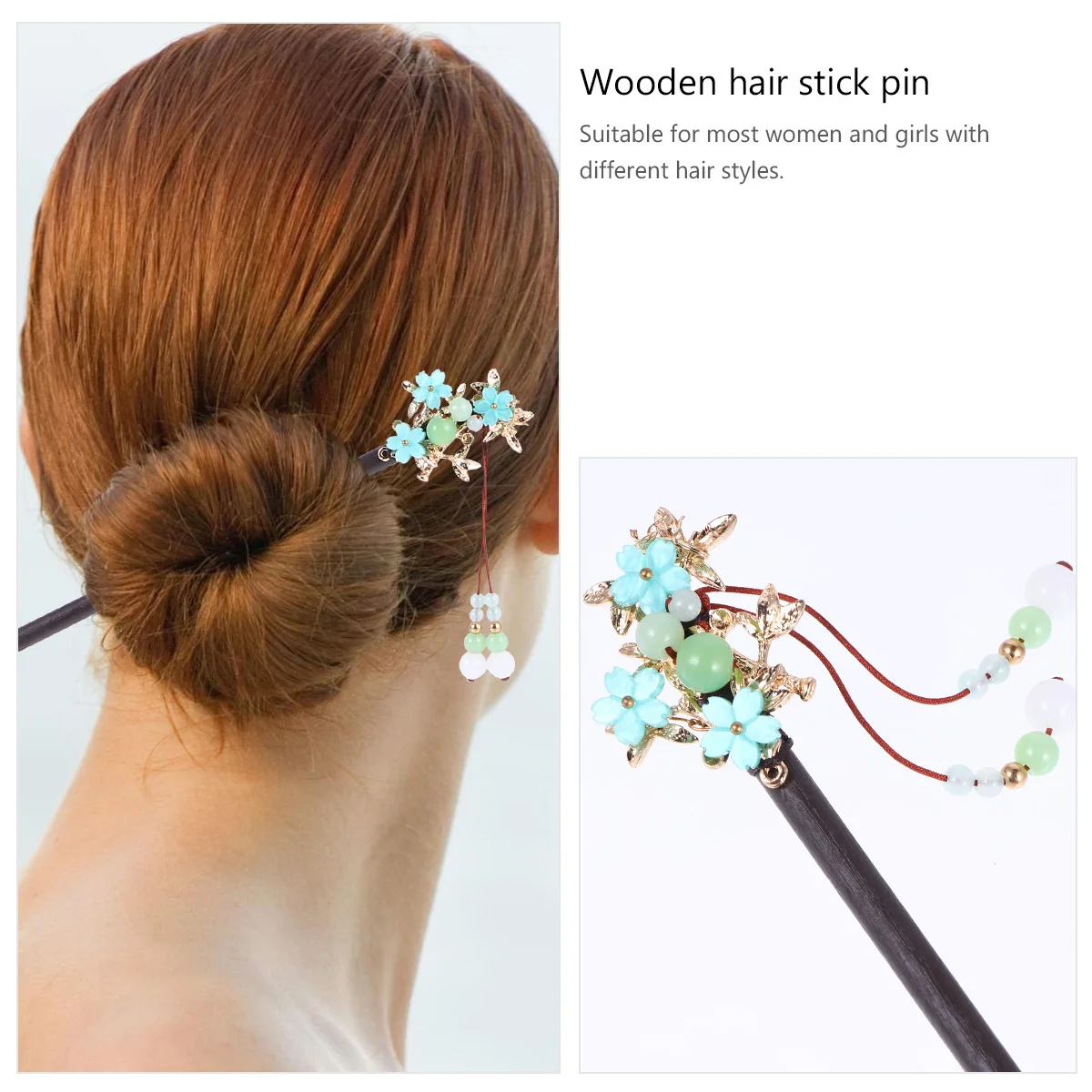 

Buyao Liusu Wooden Hairpin Headress Vintage Accessories Women Stick Tassel for Headdress