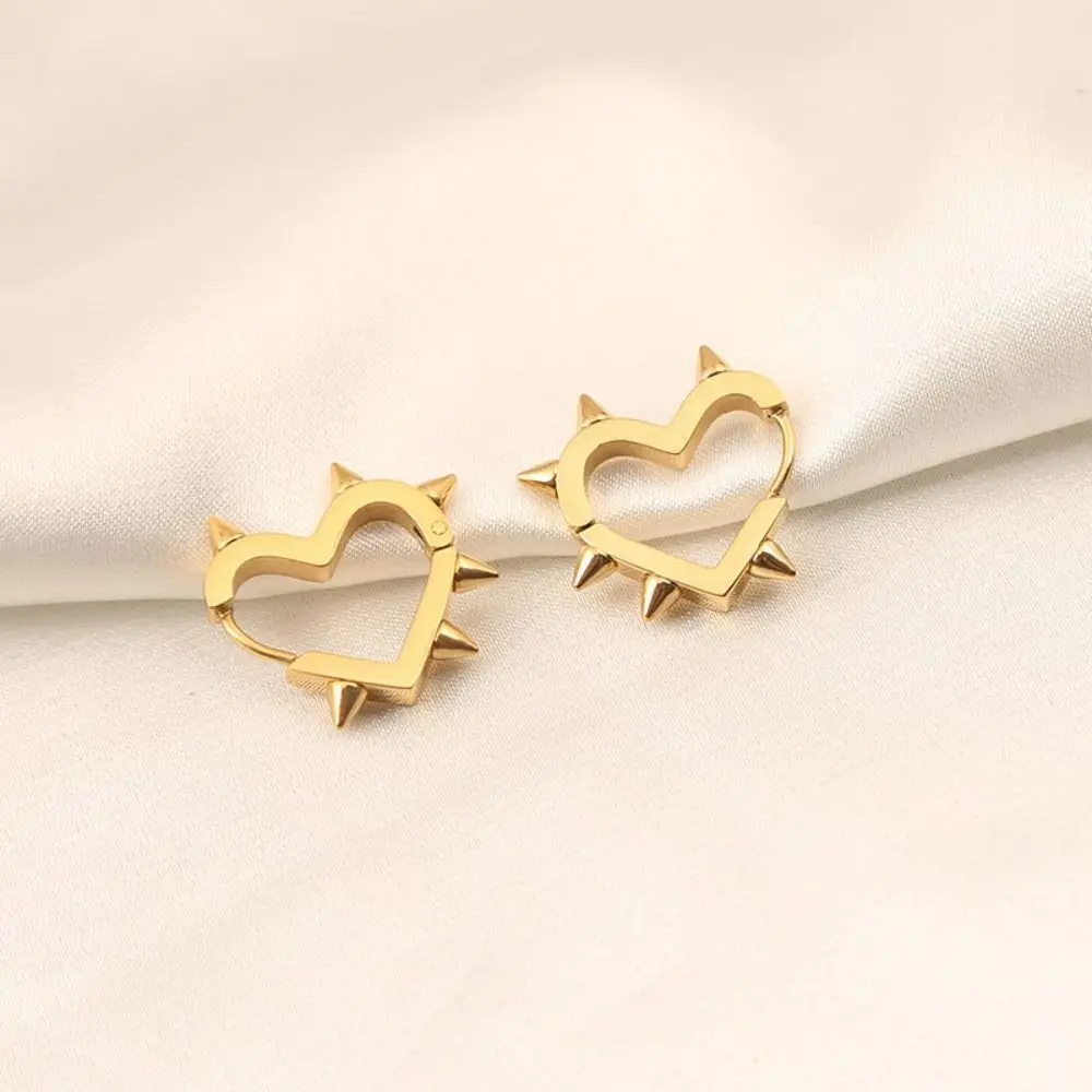 Men Goth Heart Earrings Fashion Y2K Stud Earrings Gold Sliver Ear Buckle  Trendy Gothic Stainless Steel Punk Rock Earrings