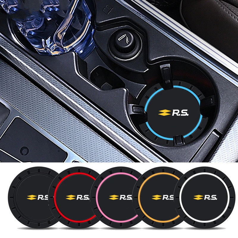 2PCS Car Coasters Water Cup Slots Non-Slip Mat Waterproof Cup Pad For Renault RS Line Fluence Captur Megane Kadjar Arkana Logan