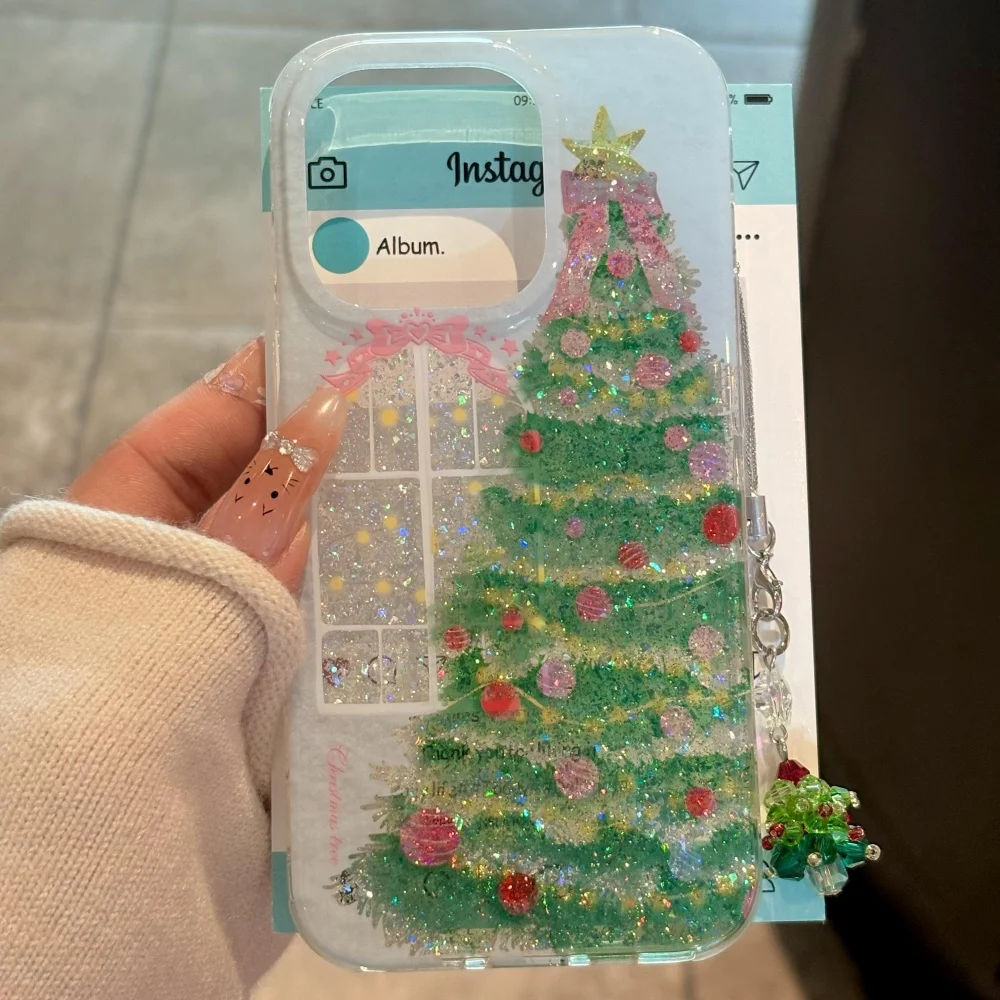 الفاخرة شجرة عيد الميلاد قلادة النافذة أضواء الترتر الحال بالنسبة آيفون 17 برو ماكس 16 15 برو 14 زائد 13 12 11 Blingbling غطاء
