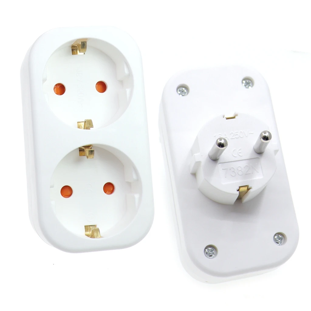 16A 2 Socket Multiple Plug Power Strip Socket Distribution Adapter German Standard Power Supply Plug Adapter