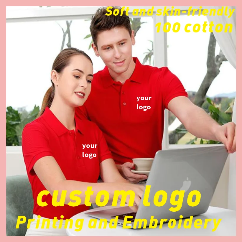 

High quality 100 cotton solid color polo shirt T-shirt with printable embroidered logo for men and women summer short sleeves