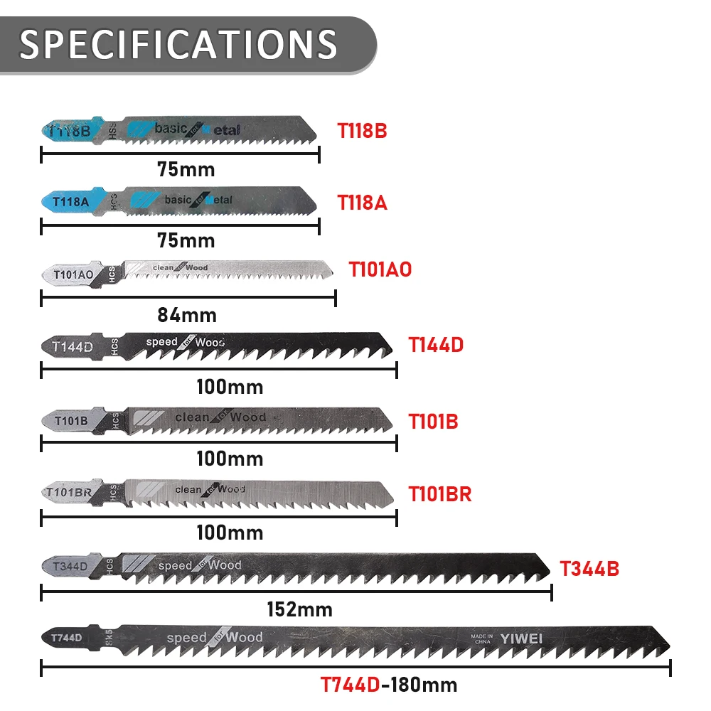 57pcs Jig Saw Blade Set High Carbon Steel Assorted Blades T-shank Fast Cut Down Jigsaw Blade Jig Saw Cutter Accessories Metal