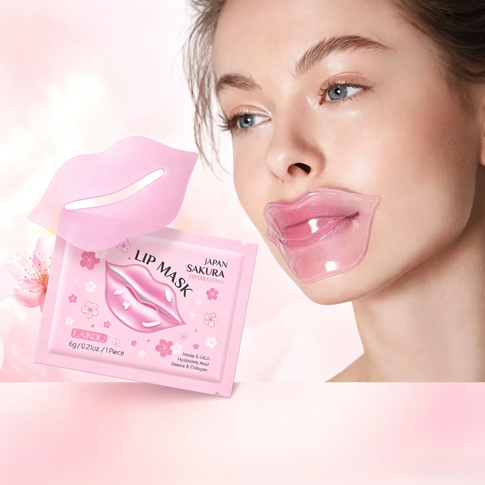 Laikou Cherry Blossom Lip Mask Moisturizing Nourishing Hydrating Lip Patches Lip Gel Pads Lip Skin Care