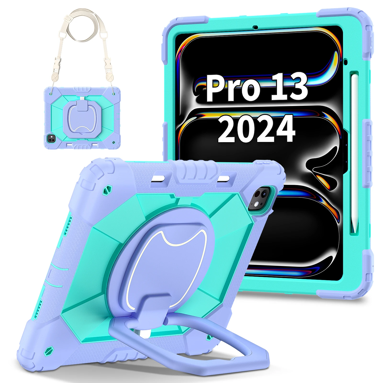 

360 Rotatable Handle Grip Case Universal For iPad Pro 13 2025 M5 2024 M4 A3360 A3361 A3362 A2926 A2925 A3007 Armor Stand Cover