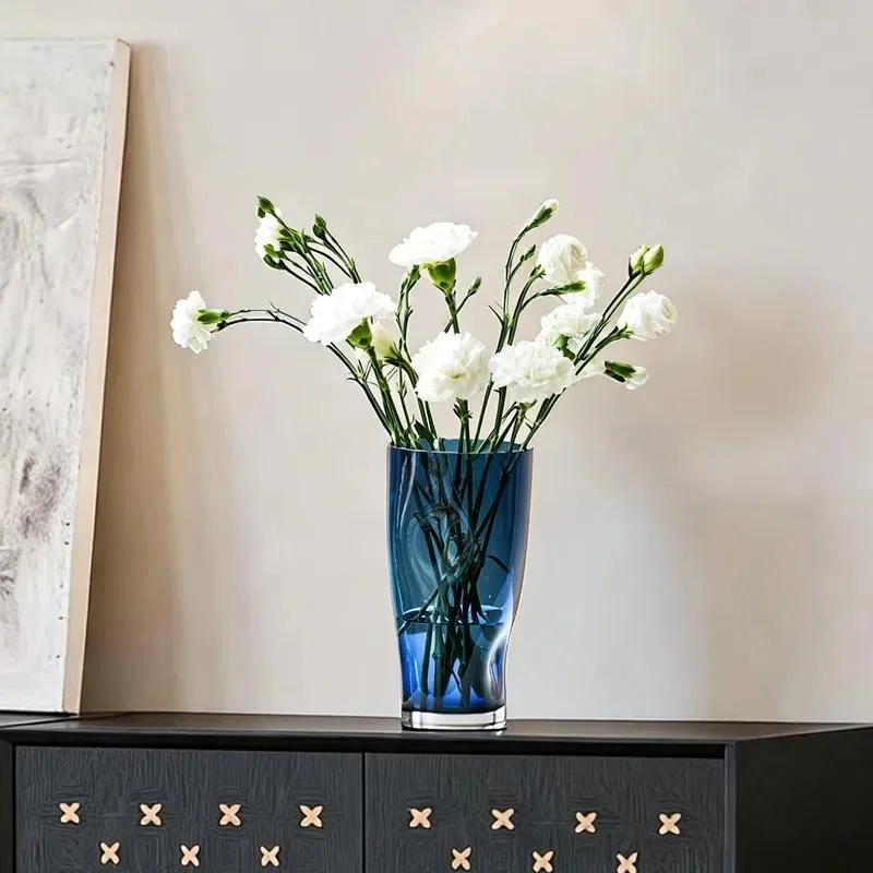 Nordic simple modern high-end hand-blown solid color crystal glass vase ornament living room decoration straight shape