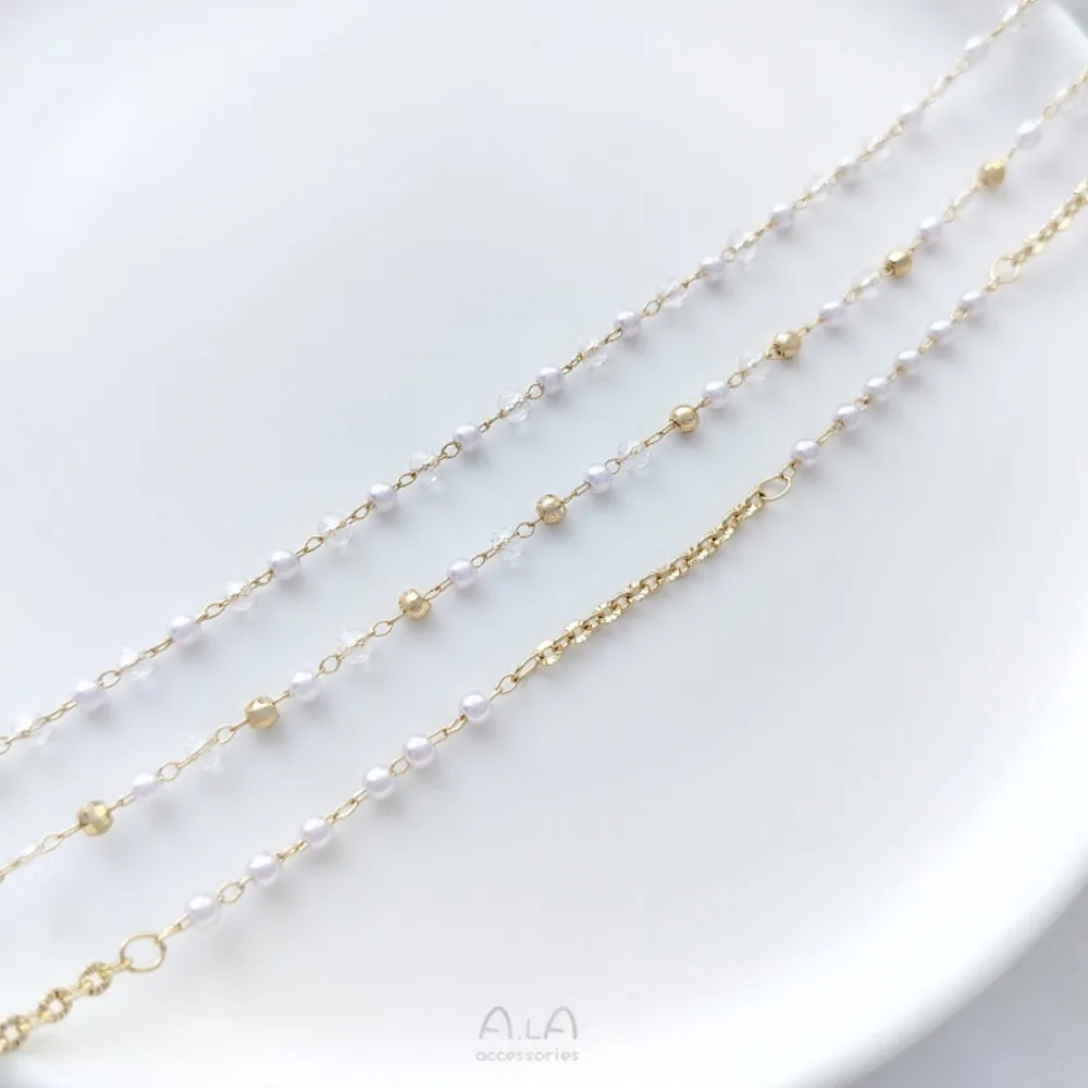 

14K Gold Color Imitation Pearl Partition Surface Gold Bead Crystal Chain Sunflower Loose Chain DIY Handmade Jewelry Chain