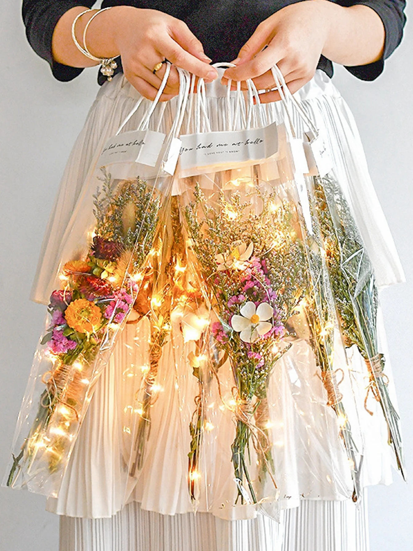 5pcs/set Transparent Tote Bag, Single Bouquet Opp Bags, Romantic Gift bags for Flowers and Gift