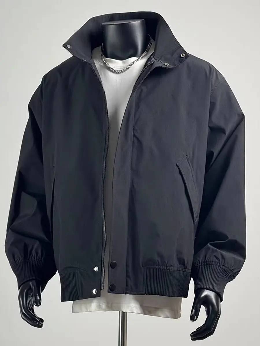 

Мужская ретро-куртка с воротником-стойкой, однотонная, весенне-осенняя, в бейсбольном стиле, свободного кроя, для байкеров