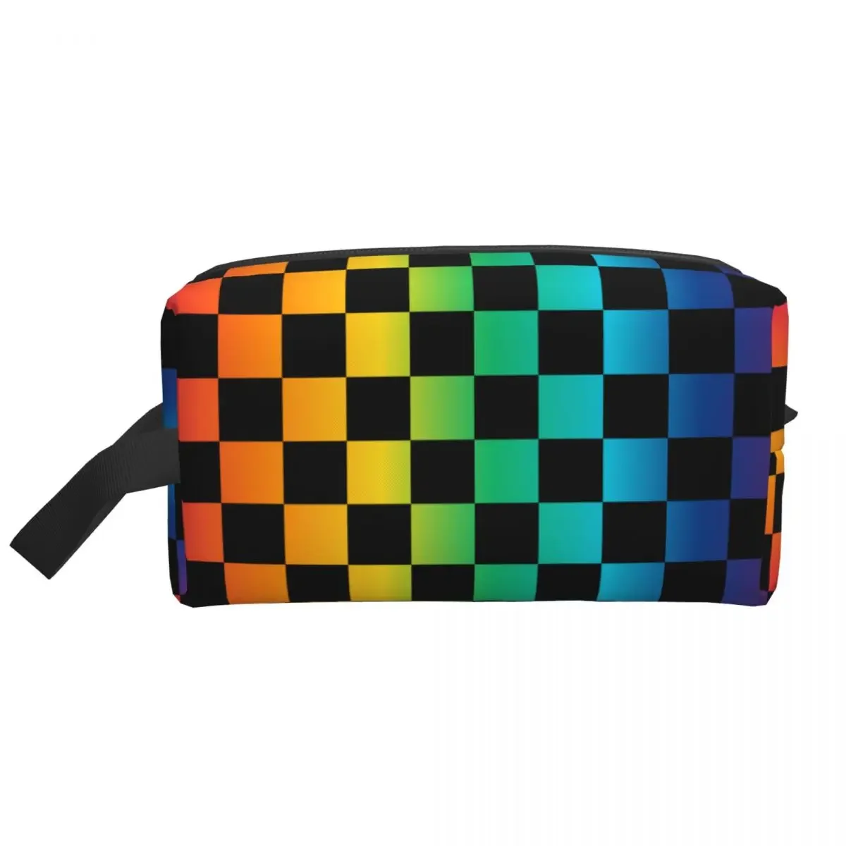 Custom Black And Rainbow Squares Pattern Checkered Flag Makeup Bag Women Travel Cosmetic Organizer Fashion Storage Toiletry Bags