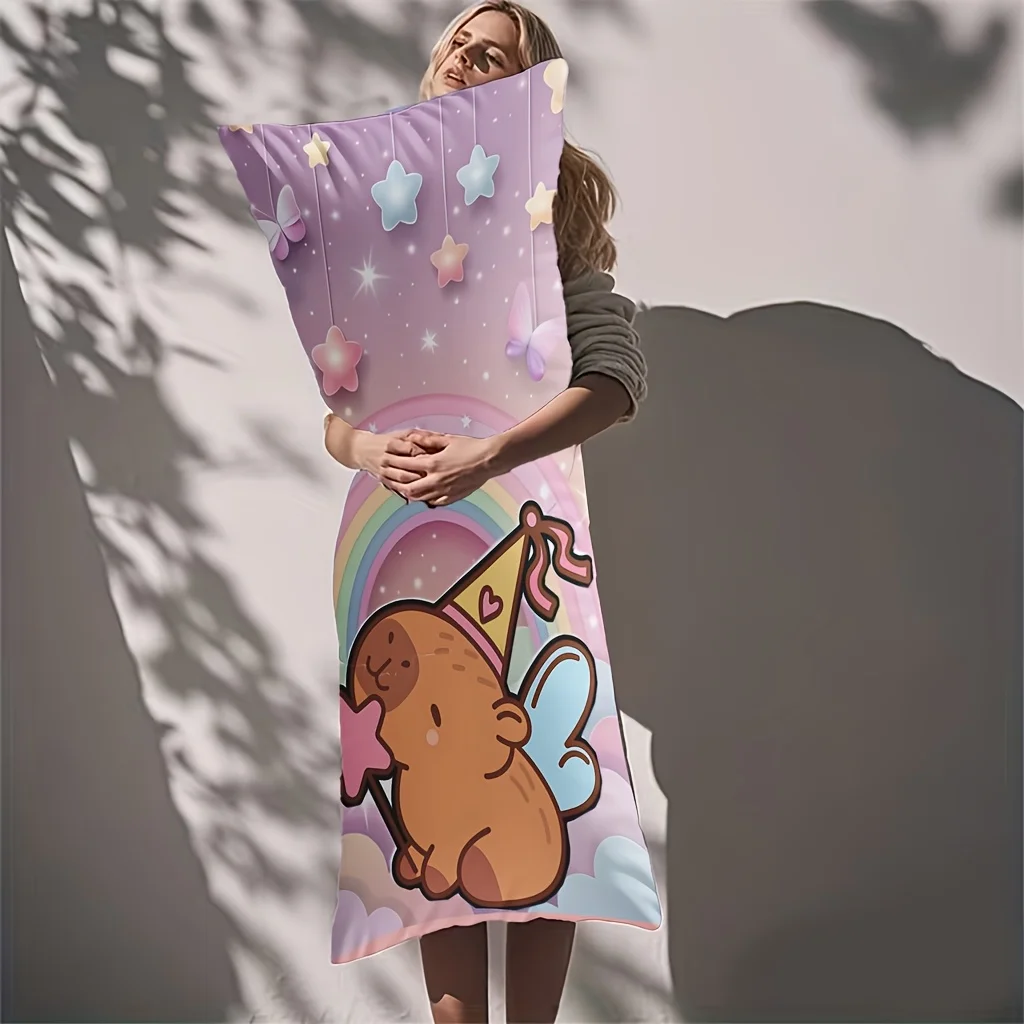 1pc Capybara Print Full Body Pillowcase 20x54 Inches - Double-Sided Cute Cartoon Pattern, Machine Washable Zipper Closure, Moder