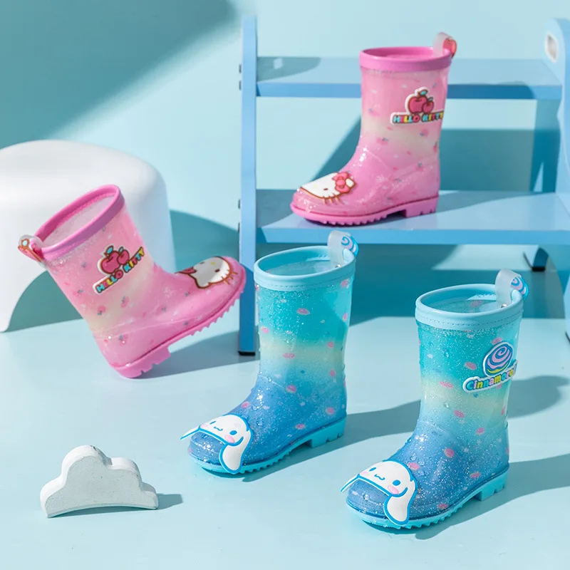 Sanrio Kids Rain Boots Cute Cartoon Girl Melody Kids Crystal Rain Boots Kuromi Melody Children\'s Cartoon Mid-calf  boots