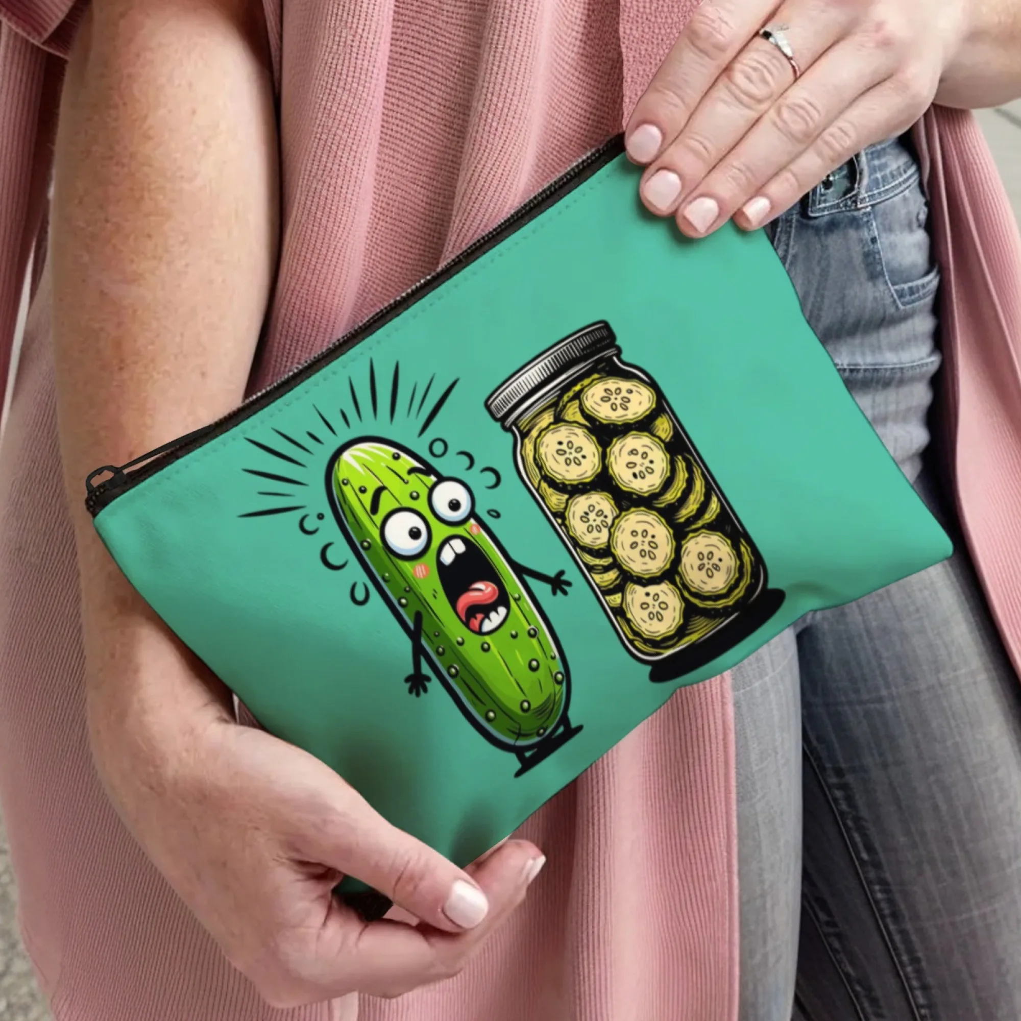 حقيبة مكياج ذات طابع مخلل مضحك، جرة خيار ومخلل مفاجئة، فن ملتوي للاستخدام اليومي، هدايا مبتكرة مضحكة