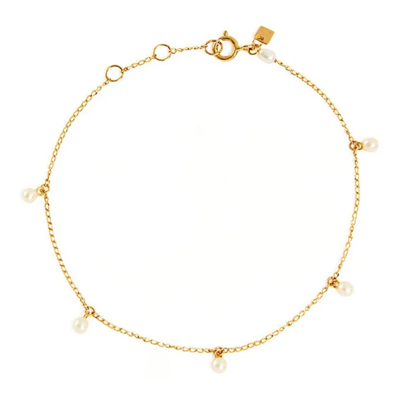 Milskye-pulsera elegante de Plata de Ley 925 chapada en oro de 14k para mujer, abalorio de perlas delicadas de agua dulce