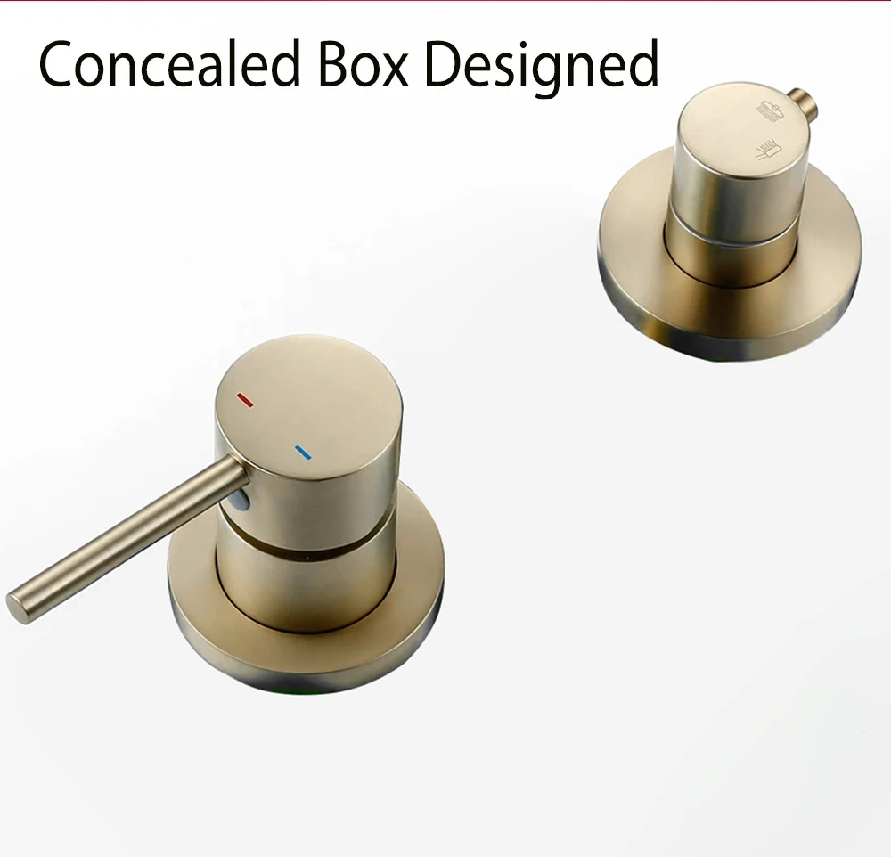 Bathroom Faucet Brushed Gold Hot And Cold Shower System Sets Diverter Valve Kit Mixer 8/10/12 Inch Rainshower Set Tap