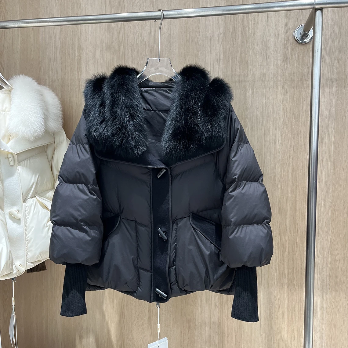 Luxe l Cuello de piel abajo Jaet Mujer ort Tricotado Sve Thi Ropa de abrigo cálida Casual Loose Fit Blanco Du abajo