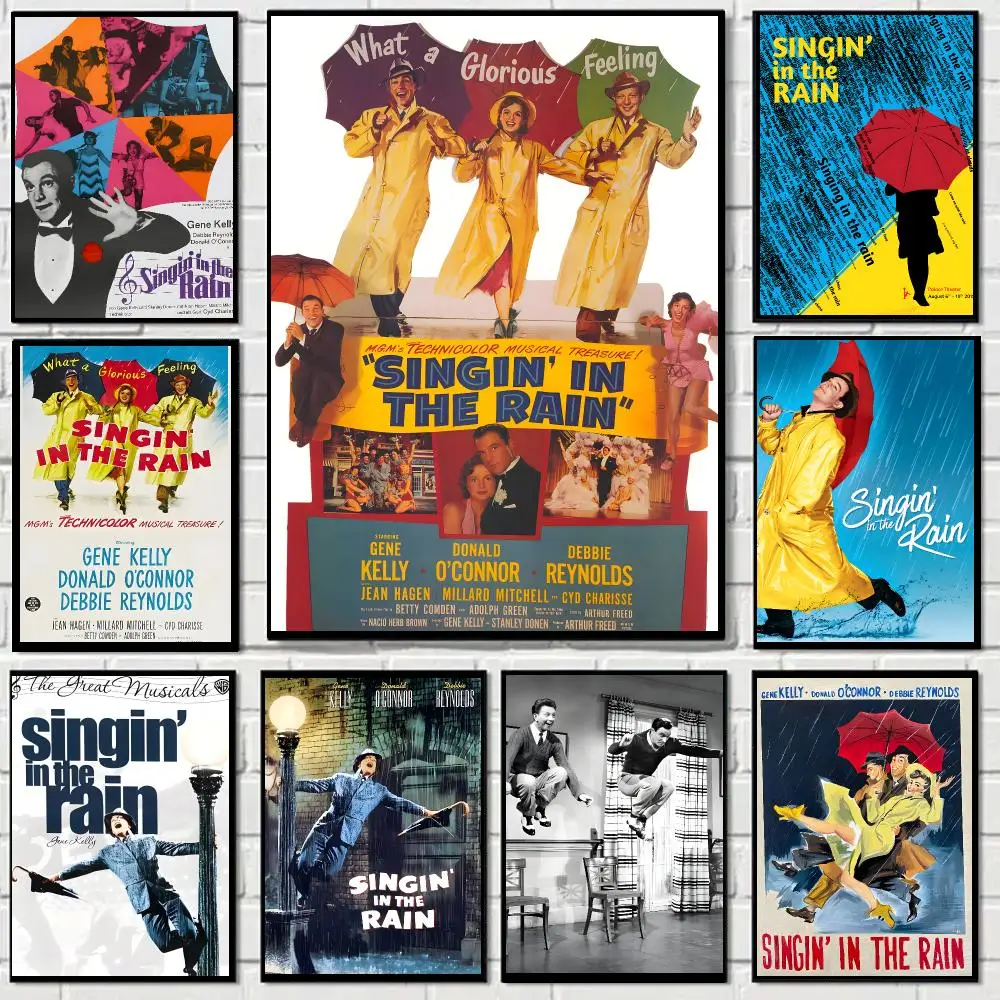 Movie S-singin In The Rain Poster Self-adhesive Decal Living Room Bedroom Party Bar Decor Moisture-proof Fade-resistant