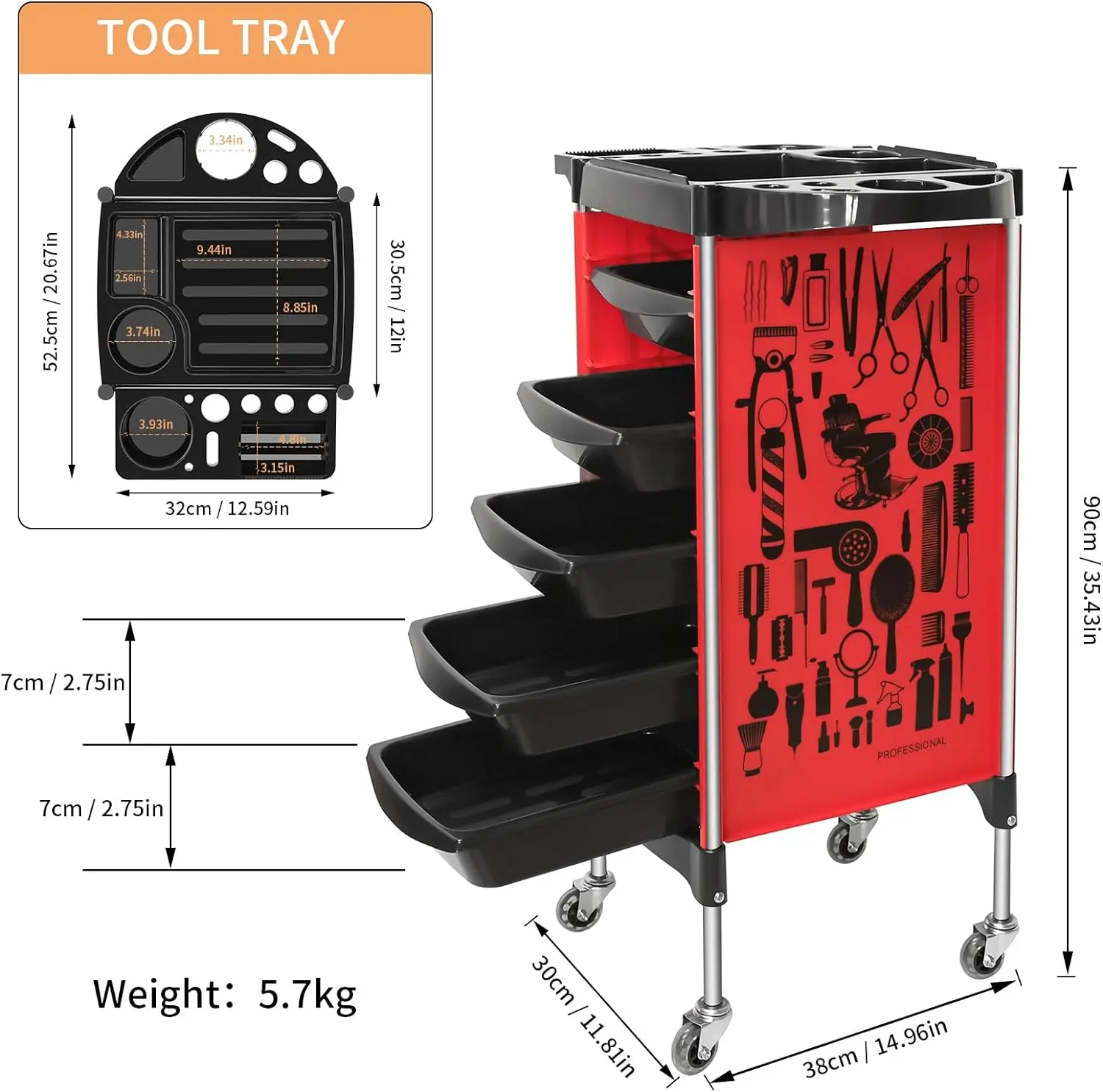 Barbershop Rolling Cart Hairdressing Tool Storage Trolley Cabinet New Beauty Salon Large Capacity Moveable Station Barber