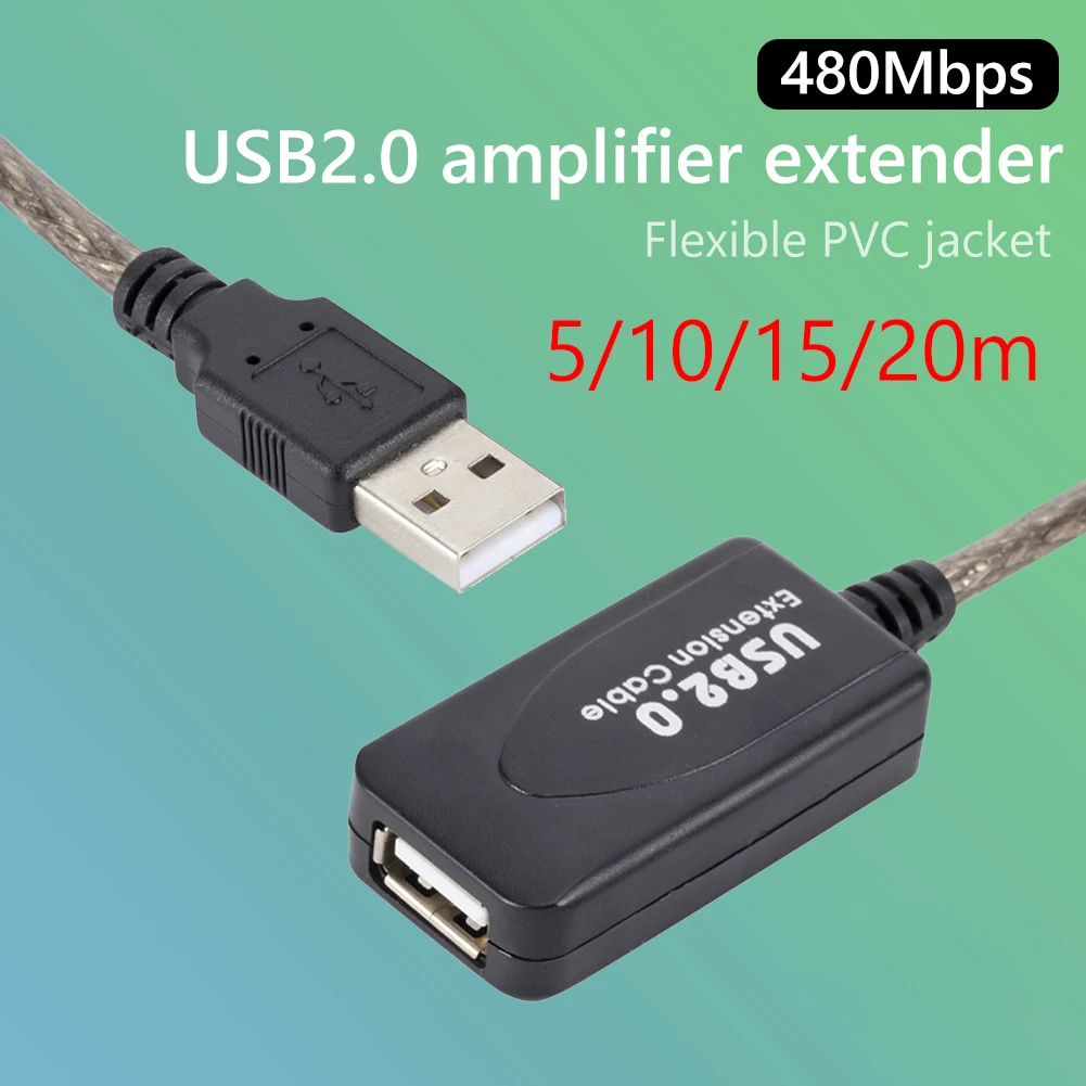 بولي كلوريد الفينيل تمديد كابل USB إشارة تضخيم 5/10/15/20 متر USB 2.0 تمديد كابل ذكر إلى أنثى نشط مكرر موسع الحبل