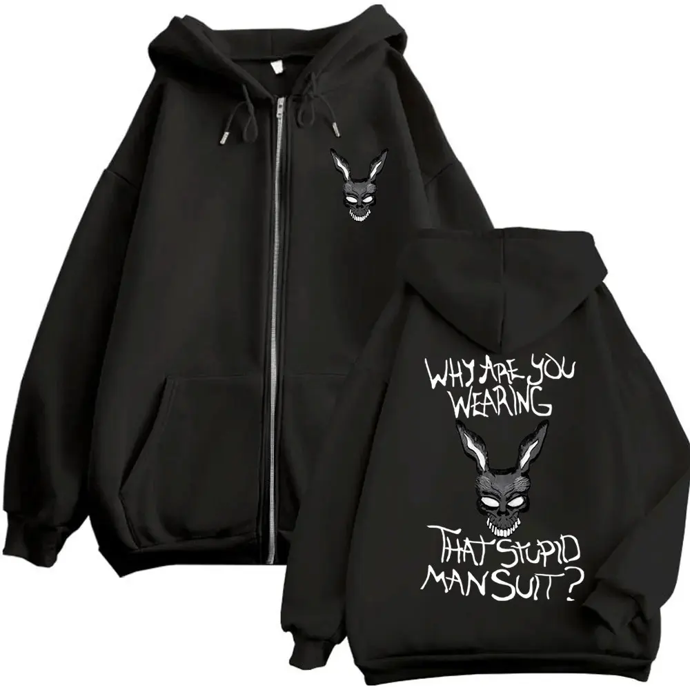 

Movie Donnie Darko Why You Wearing That Stupid Man Suit Zipper Hoodie Men Casual Vintage Zip Up Jacket Male Oversized Sweatshirt
