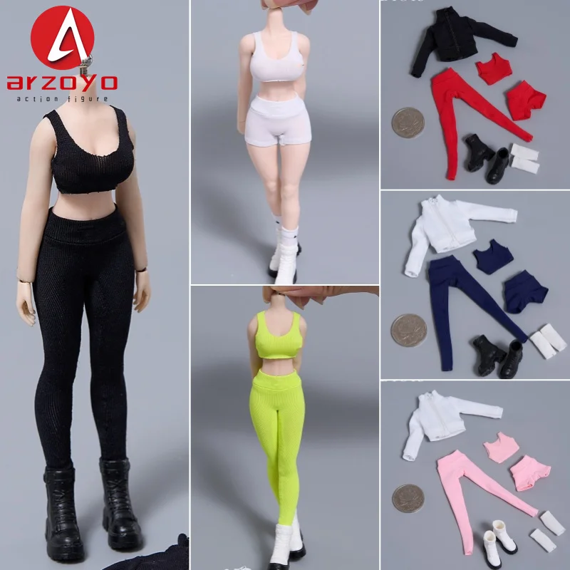 

Cdtoys cd087 1/12 Scale Female High Stretch Yoga Sportswear Pants Vest boots Coat Set for 6'' Action Figure Model Body