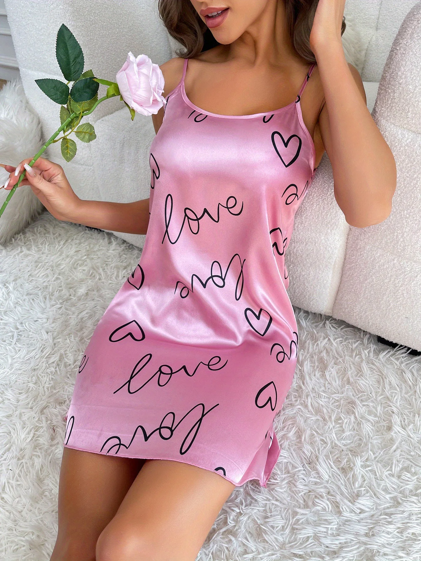 

Ladies Sexy Sling Nightgown Nightdress Women's Sexy Lingerie Silk Satin Sleepwear Floral Pinting Nightwear Homewear Mini Dress