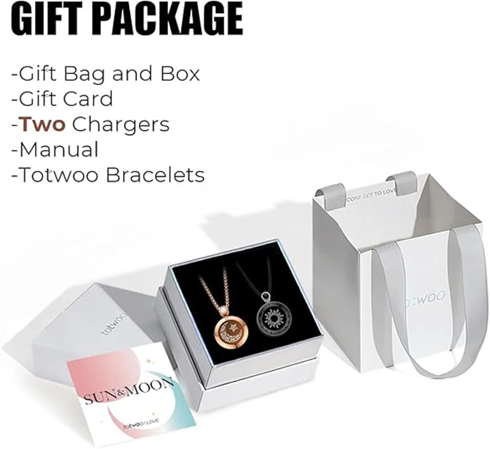 TOTWOO Sun & Moon 터치 목걸이, 마노 진동 및 장거리 관계 선물용 목걸이 조명 커플 목걸이