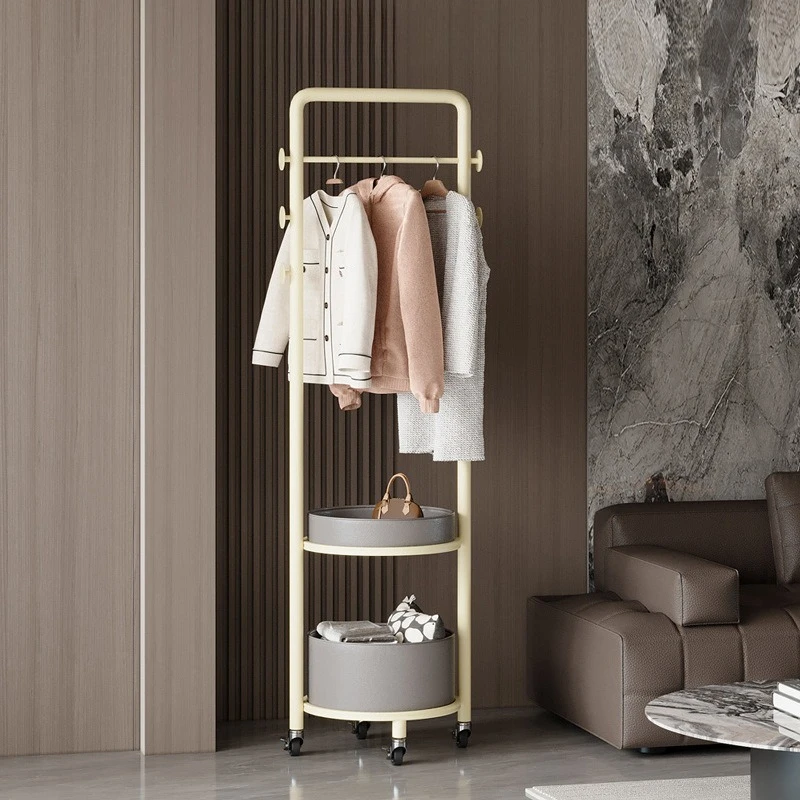 Retro coat rack, shelf, bedroom storage, clothing rod, floor-to-ceiling household mobile bag rack