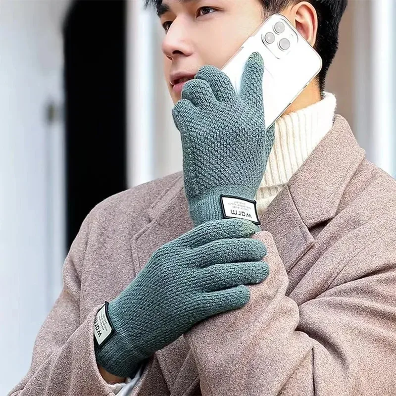 1-4Pairs Men Winter Knitted Gloves Thermal Fleece Lined Touchscreen Windproof Outdoor Cycling Running Skiing