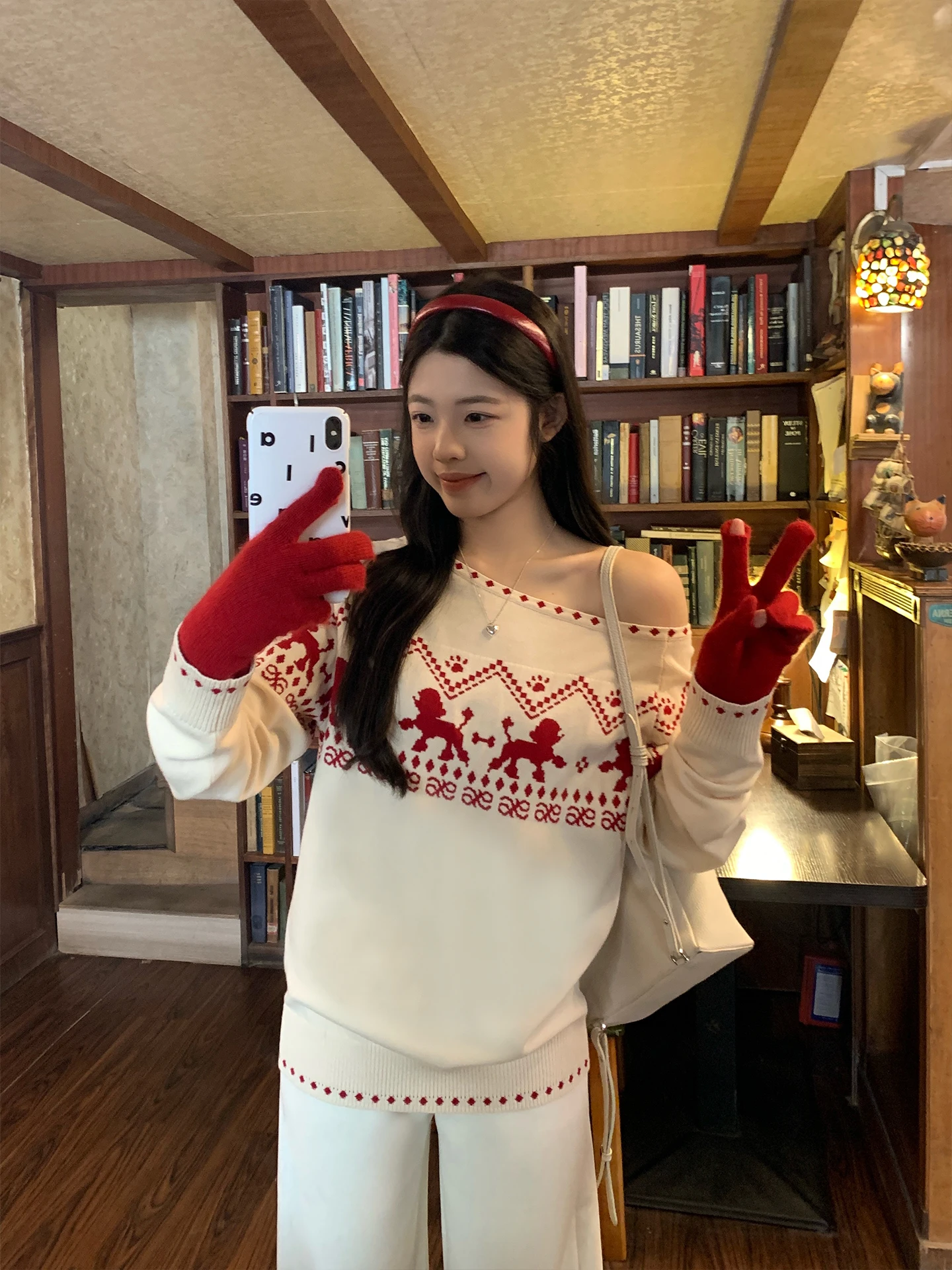 

Cisas Aosphere U77 Women's Knitted Sweater oulder Sla Embroidery Loose Long Sve Overhead Vintage Sle Korean Fa...