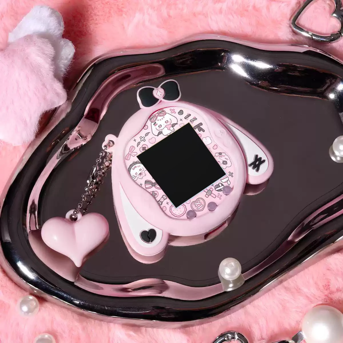 Милый силиконовый чехол-накладка с ушками кролика и цепочкой для Tamagotchi Uni, защитный чехол-аксессуар