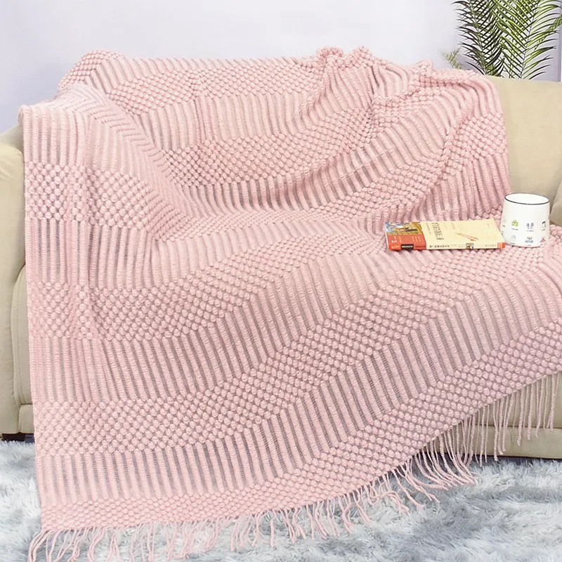 Summer Thin Knit Blanket Nordic Leisure Air Conditioning Decorative Throw Tassel Homestay Bed End Sofa Cover Quilt Light Luxury