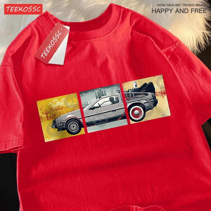 Back To The Future Movie Car T Shirt Mens Cartoons Loose Menswear Cotton Summer T Shirts Hip Hop Oversized Short Sleeve Couple