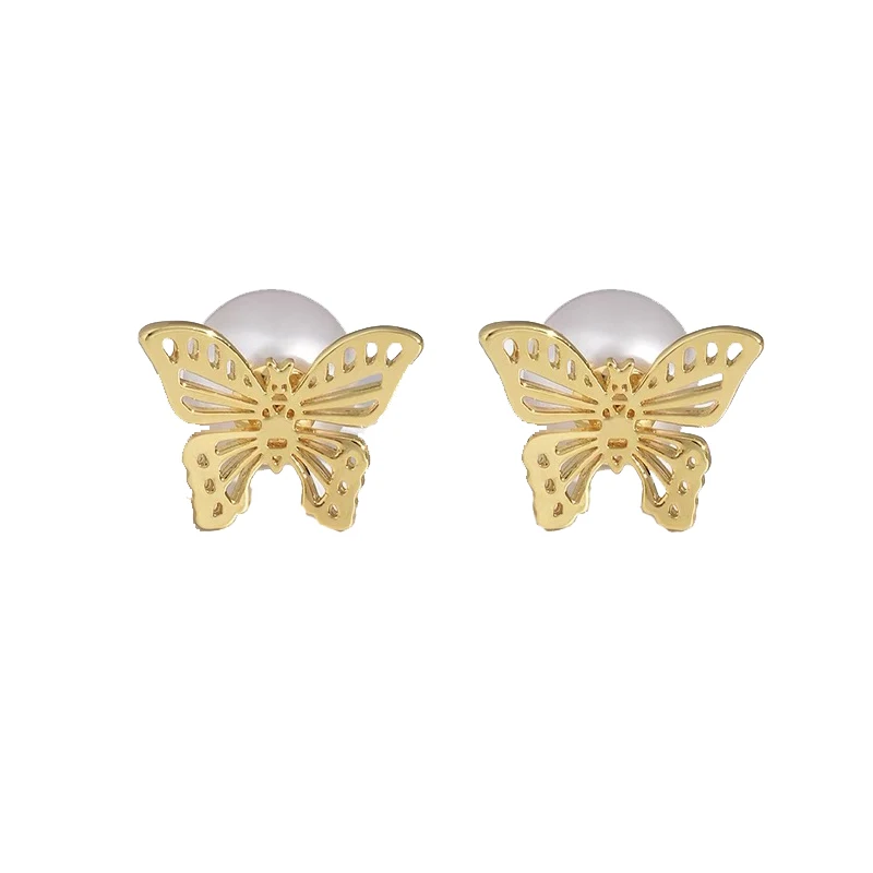 New smart hollow butterfly pearl high-end light luxury stud earrings