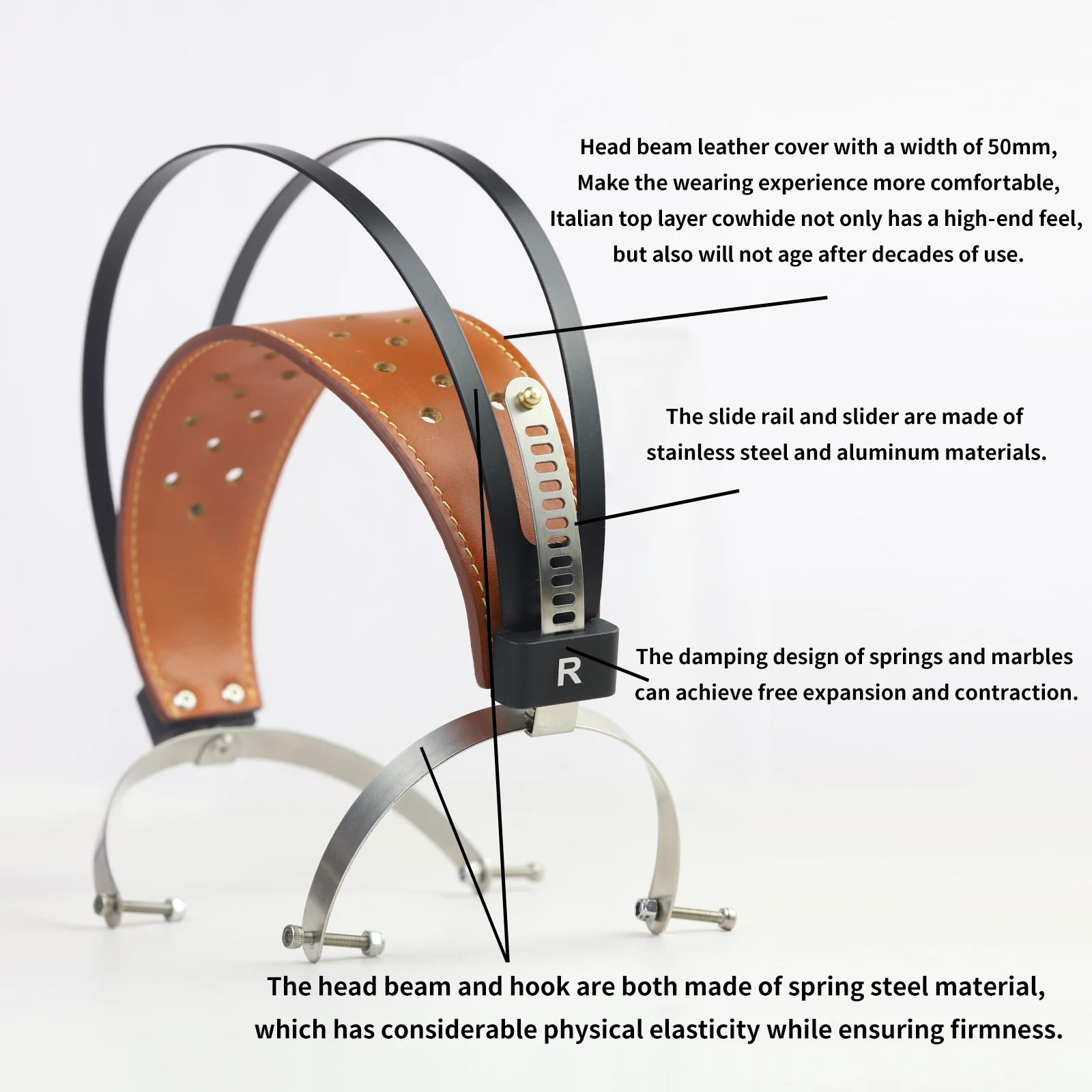 OKCSC 360 Degree Rotatable DIY Headphones Headband Metal Parts Cowhide Leather Head Beam 55mm/60mm/70mm/80mm/90mm/100mm/110mm