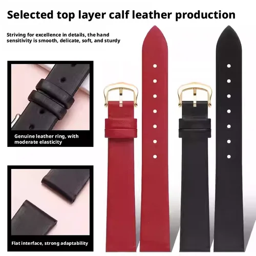 Imagen 2 del producto Correa de reloj de cuero genuino de seda a rayas satinadas, correa de reloj universal de extremo plano para hombres y mujeres, cinturón de 10 12 13 14 15 16 17 18 19 20MM