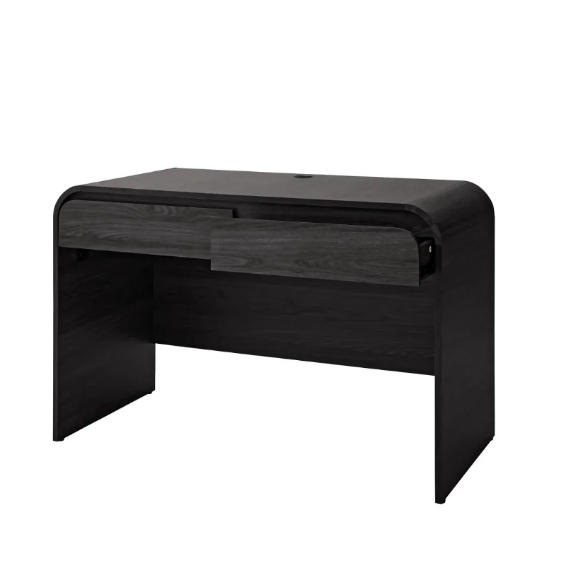 Rounded Arc Desk for Home Office, Engineered Wood, Hardwarae，Wood Composite，Black Finish，