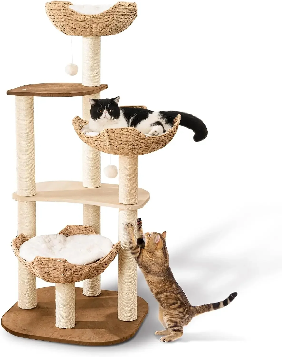 

Big Modern Design Cat Tree Tower with White Cloud Mat Unique Cat Supplies Tower with Scratching Post Cute Wood Cat Tree