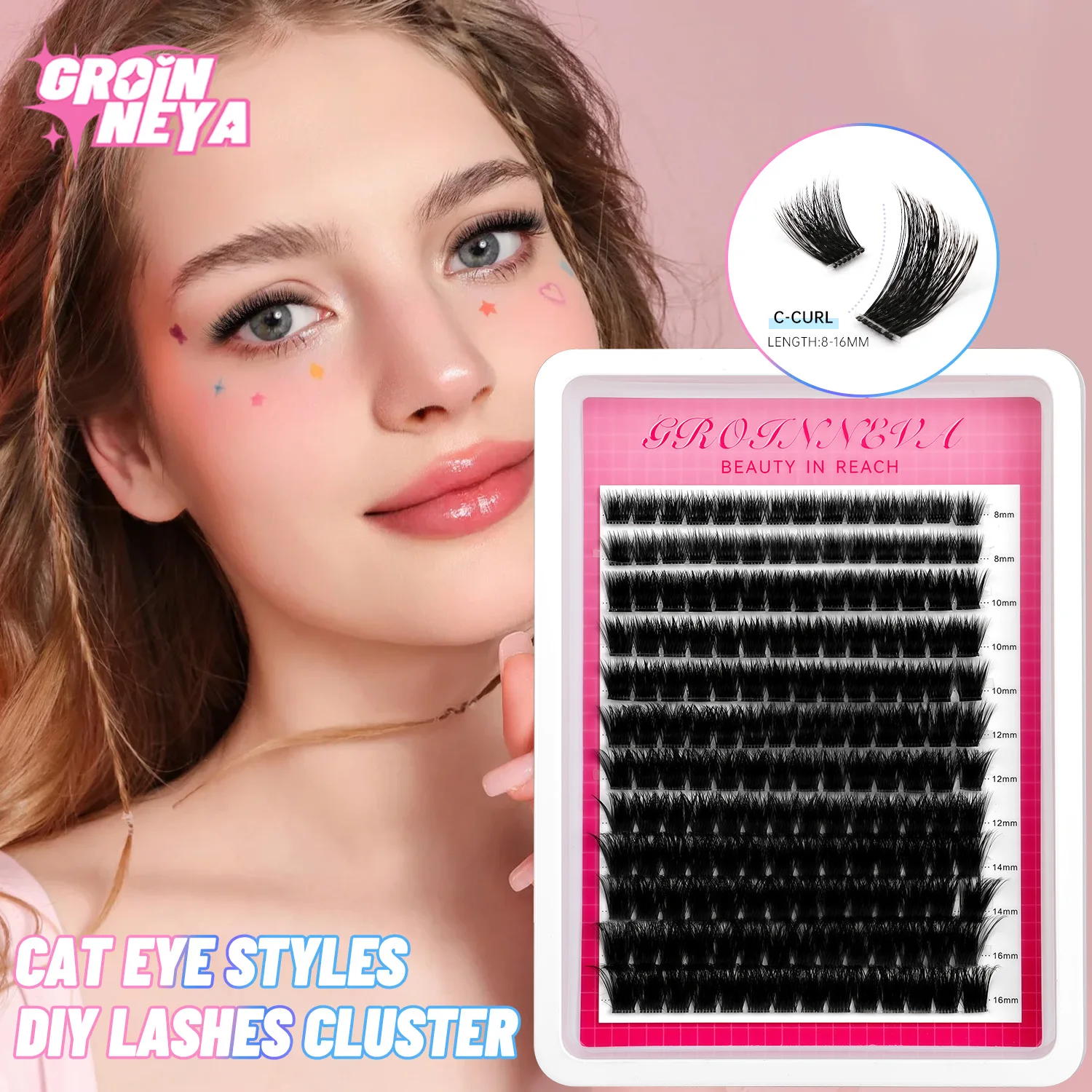 GROINNEYA Lash Clusters Lash Extension Kit Eyelash Extension Kit Mink False eyelashes Look Fluffy Eye Lashes Makeup
