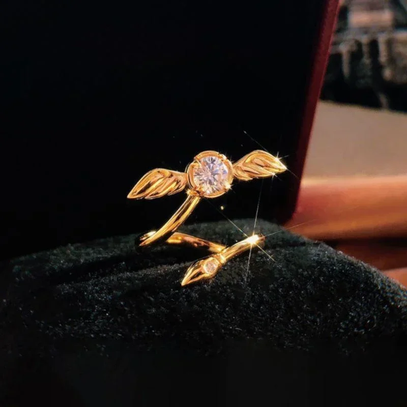 Anel Snitch Banhado a Ouro, Acessório de Cosplay Derivado de Harry Potter, Giratório, com Pequenas Asas, para Fãs, Joias Femininas, Presentes