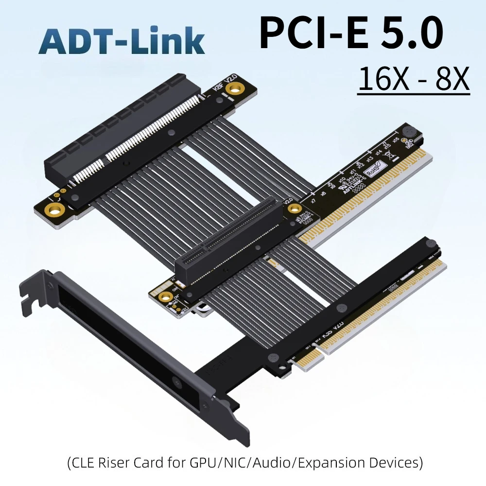 PCIe x16 to x8 High Speed Lossless Gen5 PCI-E Riser Extension Cable PCI Express 5.0 16X to 8X Stable Riser Cable 1U GPU Extender
