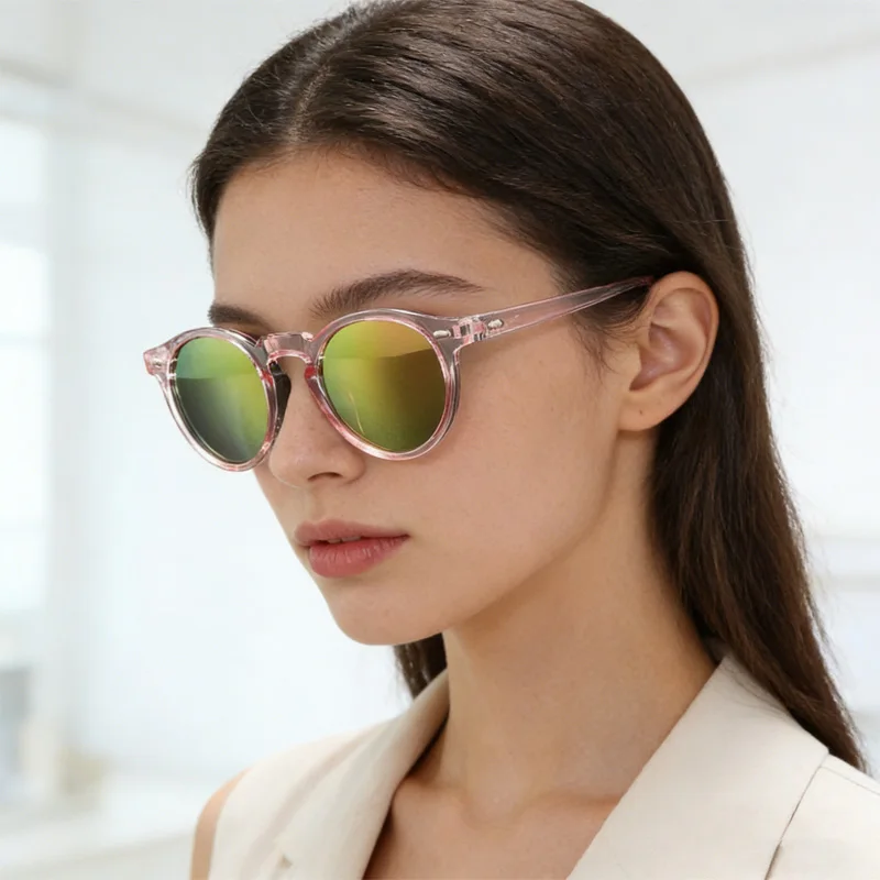 Retro Round Polarized Sunglasses for Women Men Fashion Rivet Design UV400 Protection Trendy Punk Shades Leopard Print Party Eyew