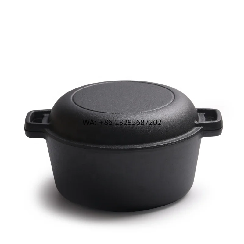 

Чугунная кастрюля 2 в 1, кастрюля двойного назначения, предварительно приправленная голландская духовка, посуда