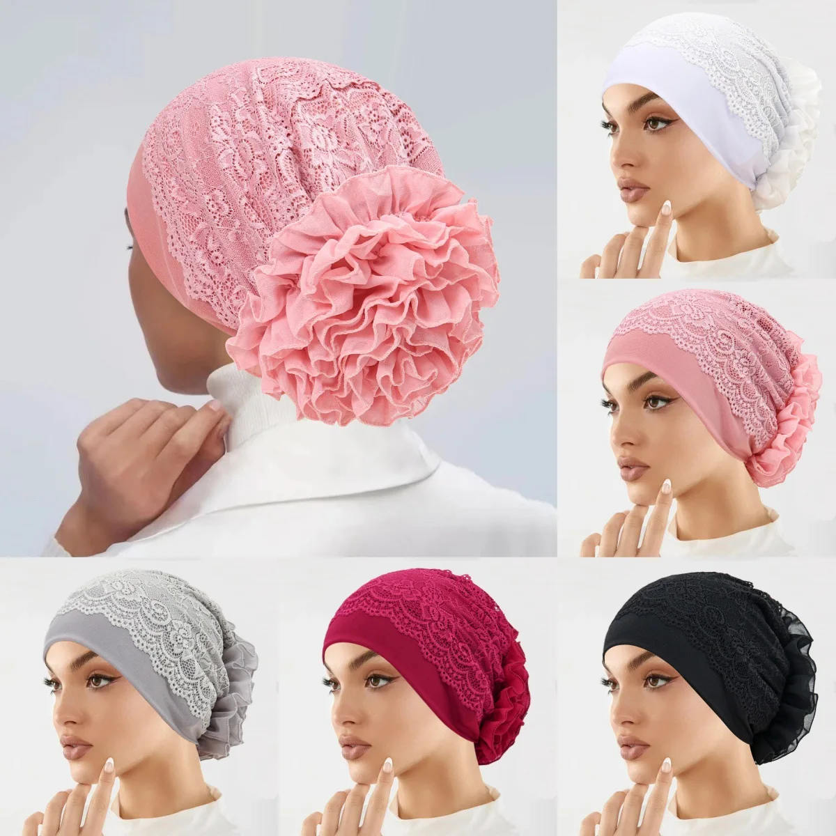 Fiore traspirante pizzo turbante berretto donne musulmane copricapo foulard cappello copricapo islamico cofano femminile avvolge la testa Beanie Mujer